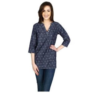 Hatley Preppy Nautical Anchor Print Chambray Denim Tunic Top Split Neck XS